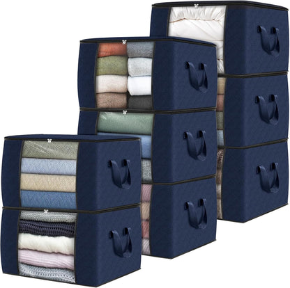 Fab totes 6 Pack Storage Bags for Clothes and Blanket, Foldable Closet Organizers and Storage with Zippers, Clear Window and Handles, Fabric Storage Bins for Sweater, Comforter, Bedding,Linen Sheets