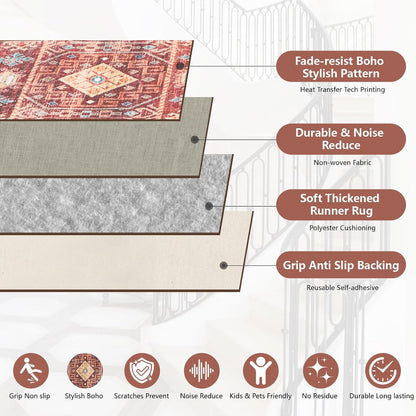 Stair Treads for Wooden Steps, Non Slip Stair Treads Carpet Indoor Residue Free Peel and Stick Washable Stair Covers, Safe for Dogs Kids Elders, Moroccan Beige, 8x30 inch, 1 Pack