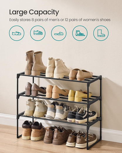 SONGMICS Shoe Rack, 6-Tier Shoe Organizer, Metal Storage Shelf, Upright or Upside Down, for 24-30 Pairs, Stackable, for Entryway, 11.8 x 36.2 x 42.7 Inches, Black ULSA306BH01