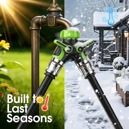 Insoma Hose Splitter 2 Way, Heavy Duty Garden Hose Splitter, 100% Metal Water Hose Connector with Dual Shut Off Valves, 3/4 Inch GHT Spigot Splitters with Extra Long Metal Handle for Outdoor Faucet