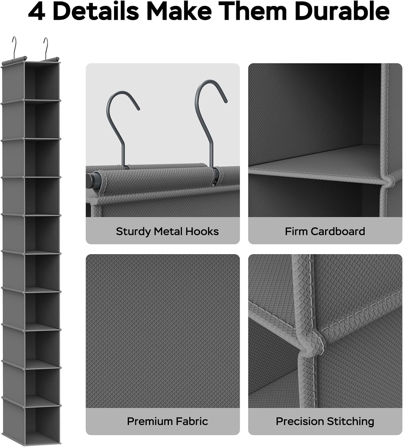 MAX Houser 10-Shelf Hanging Shoe Shelf Organizer, Hanging Shoe Storage for Closet,Pack of 2(Grey)