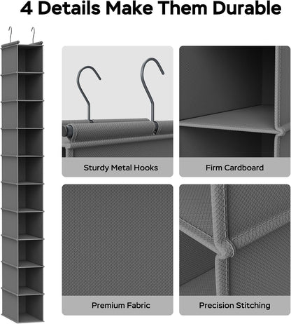 MAX Houser 10-Shelf Hanging Shoe Shelf Organizer, Hanging Shoe Storage for Closet,Pack of 2(Grey)