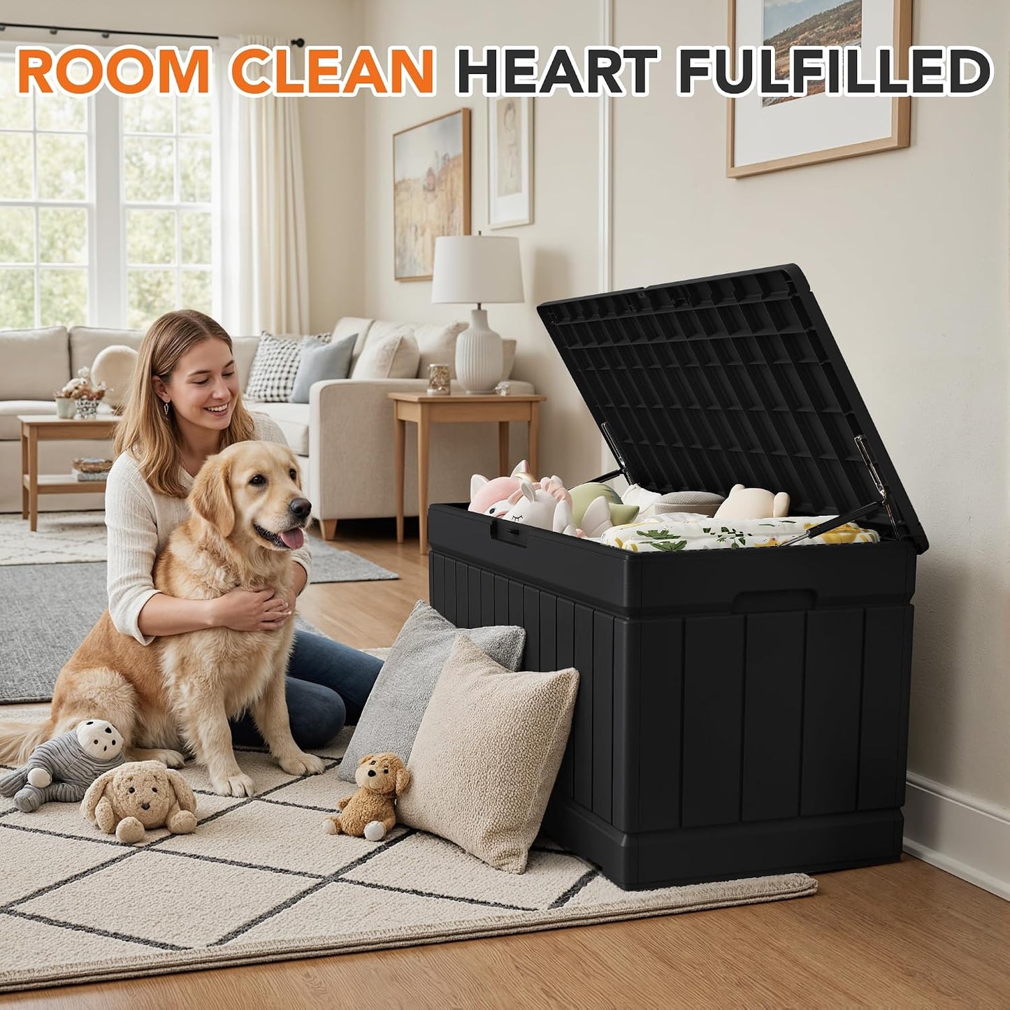32 Gallon Deck Box Outdoor Indoor Waterproof Storage Box for Patio Furniture, Pool Accessories, Garden Tools, and Cushion Storage, Black