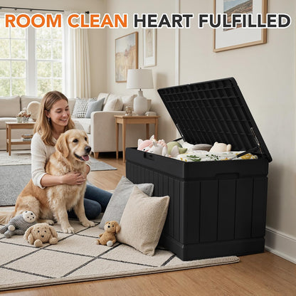 32 Gallon Deck Box Outdoor Indoor Waterproof Storage Box for Patio Furniture, Pool Accessories, Garden Tools, and Cushion Storage, Black