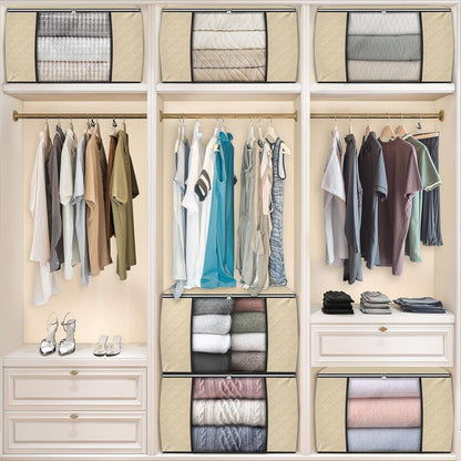 Fab totes 6 Pack Storage Bags for Clothes and Blanket, Foldable Closet Organizers and Storage with Zippers, Clear Window and Handles, Fabric Storage Bins for Sweater, Comforter, Bedding,Linen Sheets