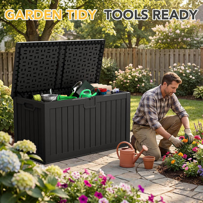 32 Gallon Deck Box Outdoor Indoor Waterproof Storage Box for Patio Furniture, Pool Accessories, Garden Tools, and Cushion Storage, Black