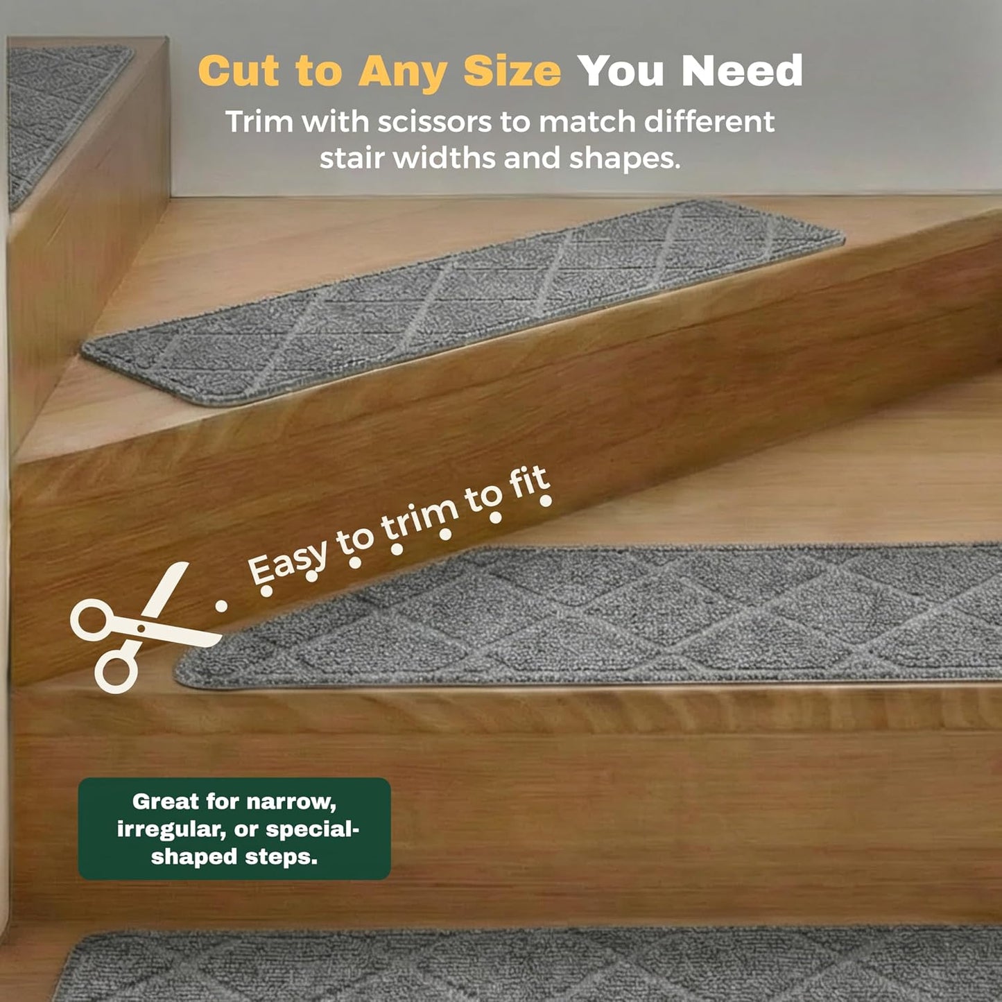 MBIGM 8" X 30" (15 in Pack) Non-Slip Carpet Stair Treads Non-Skid Safety Rug Slip Resistant Indoor Runner for Kids Elders & Pets with Reusable Adhesive - Dark Gray Diamond Weave