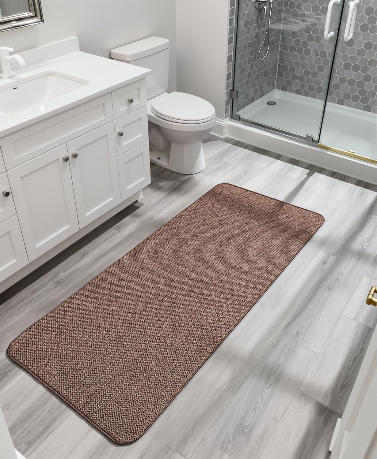 Bath Mat,Ultra Thin Bathroom Rugs,Rubber Bath Mats for Bathroom,No Slip Bath Rugs,Quick Dry,Machine Washable,Low Pile,Absorbent,Shower Outside,Sink,Home Decor Accessories.Grey,1'5"x2'3"(17x27Inch)