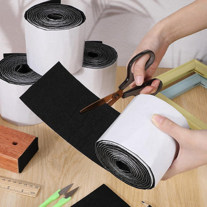 Zonon 4 Rolls 120 Inch Felt Strip with Adhesive Backing Felt Tapes Furniture Strip Rolls Self Stick Heavy Duty Polyester for Protecting Furniture and DIY Adhesive(Black,0.5 Inch)