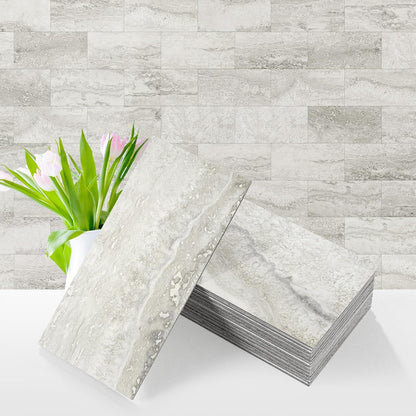 Vamos Tile 100-Piece Glossy Dolomite White Peel and Stick Backsplash Tile,3''x6'' PVC Subway Tile with White Grout, Stick on Backsplash for Kitchen/Bathroom/Fireplace