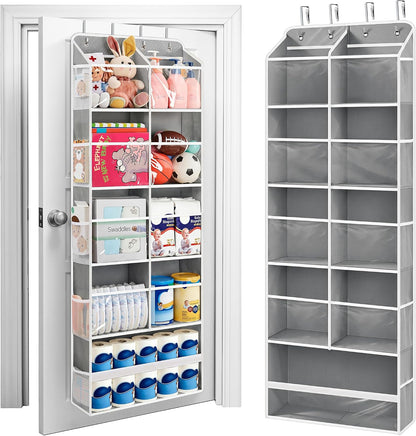 JARLINK 2 Pack Over the Door Organizer Storage, 5 Shelf Hanging Door Organizer with 5 Large Capacity Pockets, Anti Tilt 44 lb Load Behind Door Storage for Bedroom, Bathroom, Pantry, Nursery, (Grey)