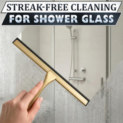 Shower Door Squeegee with Adhesive & Hanging Hooks, 12" Silicone Blade - Stainless Steel All-Purpose Squeegee for Shower Glass, Bathroom Mirror Cleaner Tool Suitable for Tile Walls - Multi-Surface Use