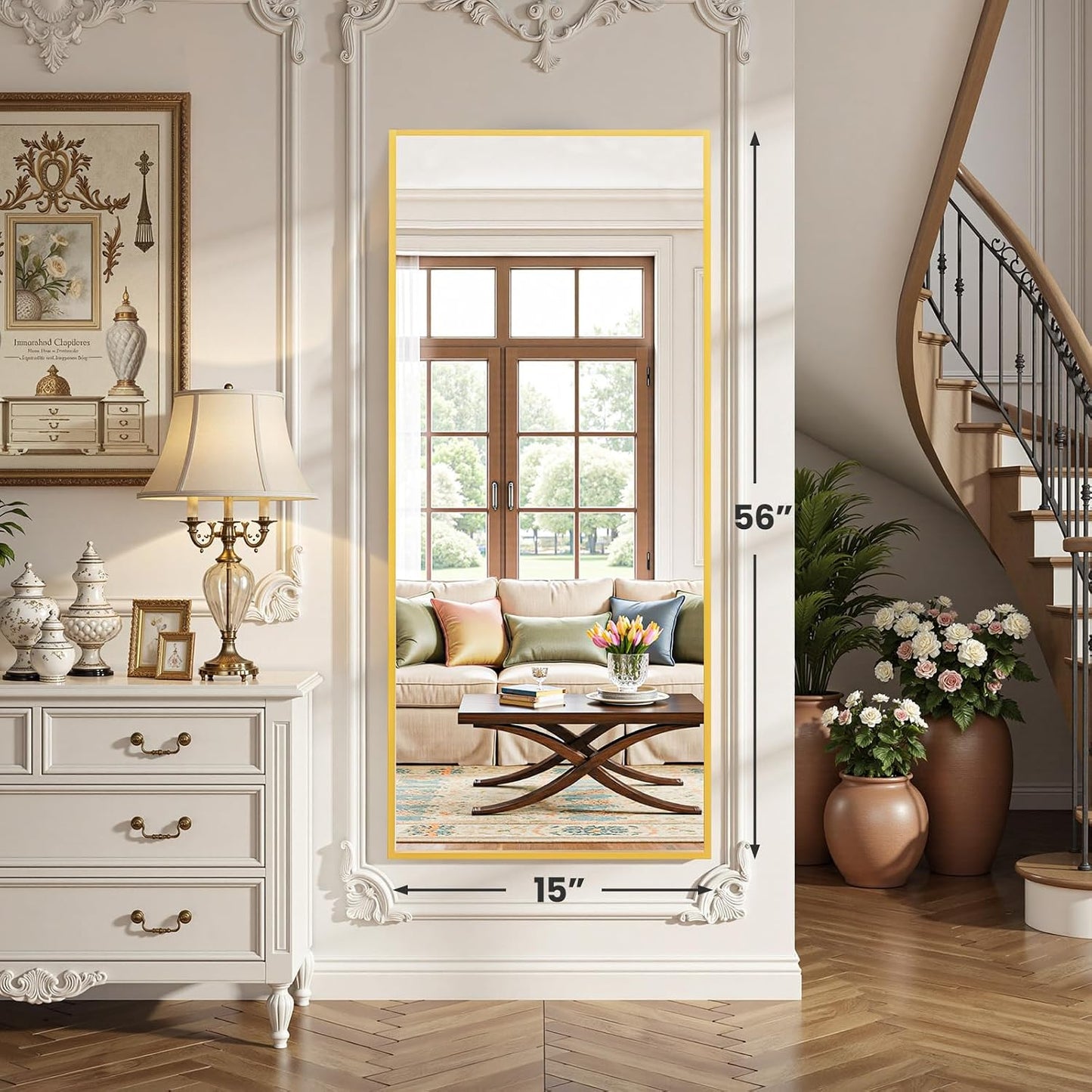 OLIXIS 64"x 21.5" Arched Mirror Full Length, Full Body Mirror with Stand, Hanging or Leaning for Wall, Floor Standing with Shatter-Proof Glass for Bedroom, Living Room, Long, Black