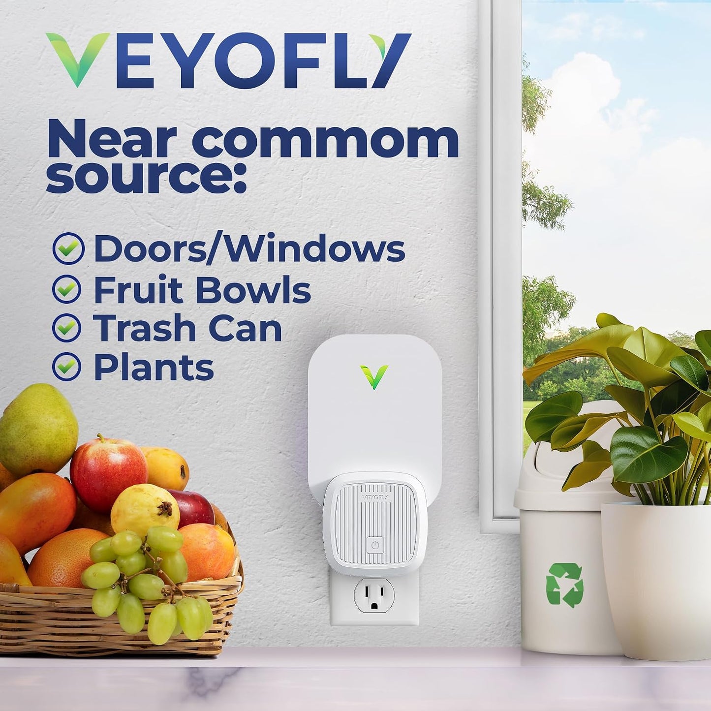 VEYOFLY Fruit Fly Traps for Indoors (1 Device + 2 Refills), Gnat Trap Indoor Plug in, Bug Traps, Flying Insect Trap, Gnat Traps for House Indoor, Fly Trap Indoor for Home Bug Light, Gnats Catcher