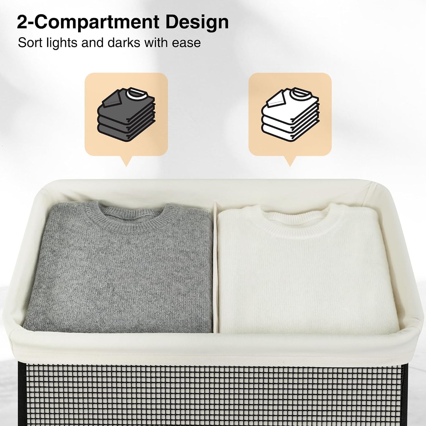 STO STO Laundry Hamper 3 Section with Lid, 180L Large 3 Compartment Laundry Sorter, Laundry Basket with Removable Washable Liner Bag, Breathable Clothes Hamper for Bedroom Bathroom Laundry Room Closet