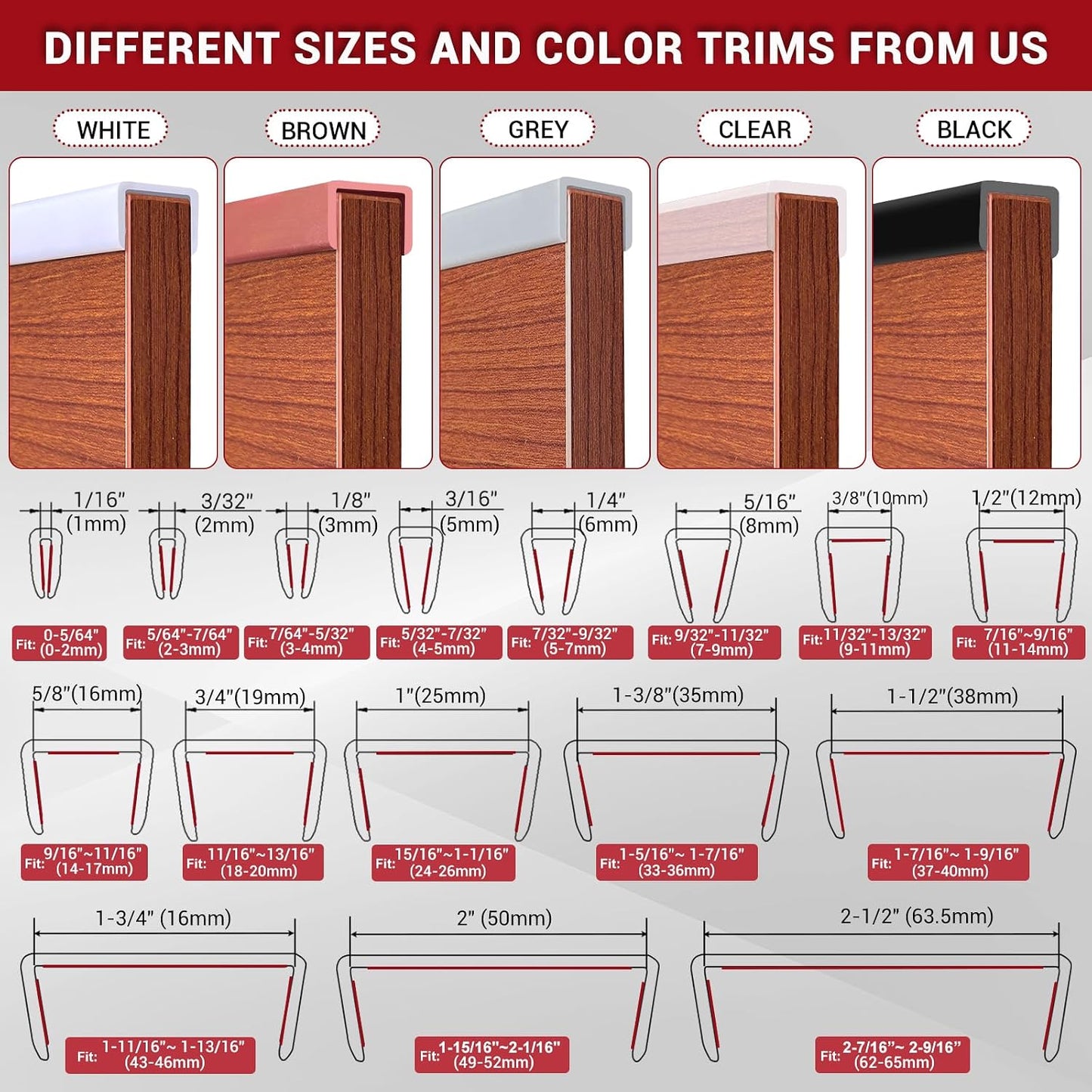 Slimline Cabinet Door Edge Protector, 3/4" Self Adhesive Peel and Stick Rubber Edge Guards, Flexible U Shaped Strips for Kitchen & Garbage Drawer Fronts, Edge Trims for Desks and Shelfves, Black, 10Ft