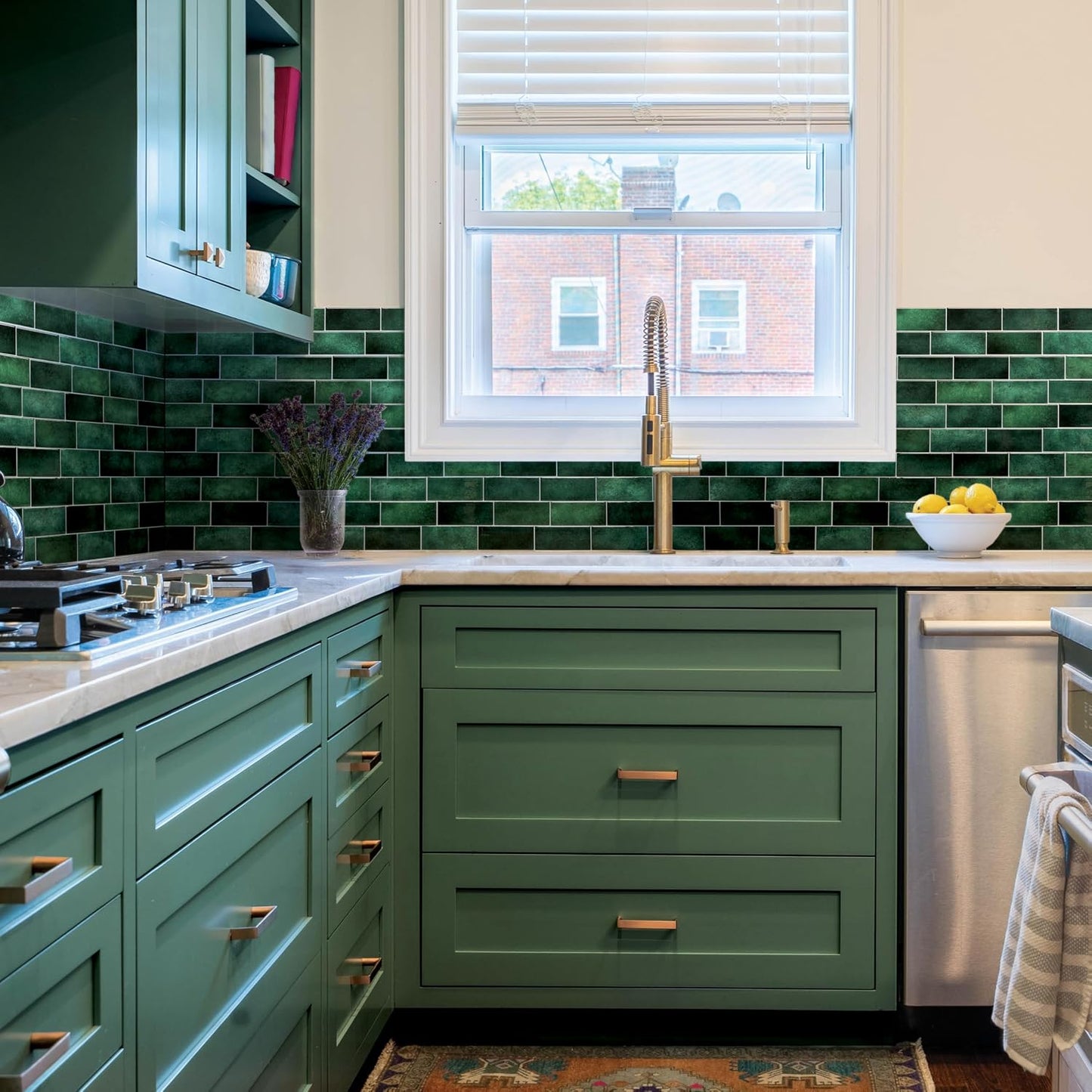Smart Tiles Peel and Stick backsplash, Subway Teal Green, 11.55"x8.38" | Pack of 5 (2.8 sq ft), Glossy, Heat/Moisture Resistant, Low VOC, Kitchen/Bathroom, Renter Friendly, Made in Canada