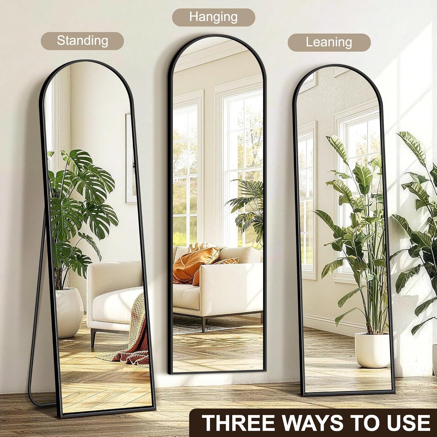 FICTOR Arched Full Length Mirror 15" x 56", Full Body Floor Mirror with Adjustable Stand, Free Standing Mirror with Aluminum Frame for Bedroom, Living Room, Cloakroom, Gold