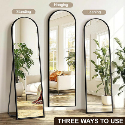 FICTOR Arched Full Length Mirror 15" x 56", Full Body Floor Mirror with Adjustable Stand, Free Standing Mirror with Aluminum Frame for Bedroom, Living Room, Cloakroom, Gold