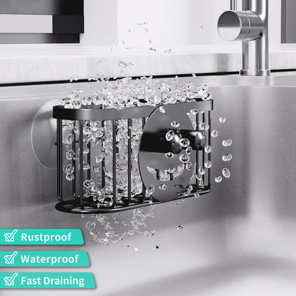 HapiRm Multifunctional Sponge Holder with Unique M-Shaped, 2 Installation Methods Kitchen Sink Caddy Organizer, Rustproof Stainless Steel Kitchen Organizers and Storage Essentials - Black