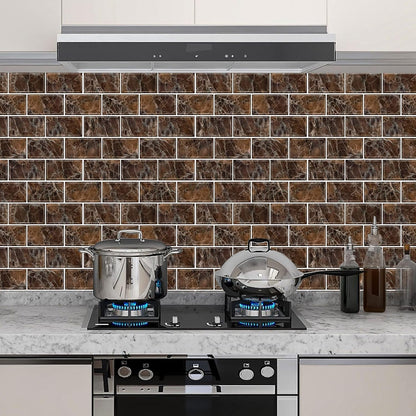URCOLOR 10-Sheet Stick on Backsplash for Kitchen,12"x12" Peel and Stick Self Adhesive Wall Tiles Back Splashes for Bathroom Brown Marble Look