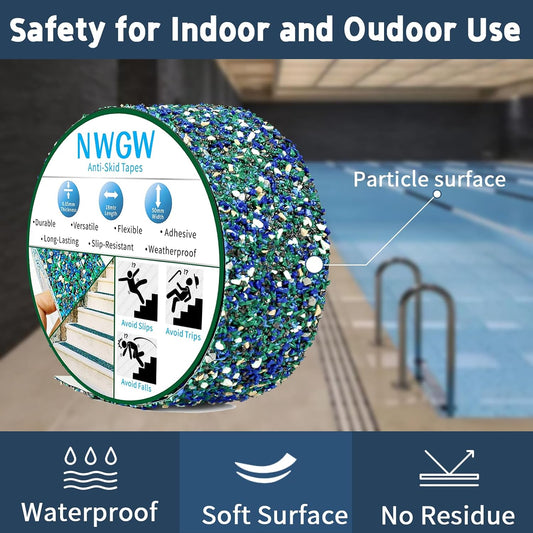 Waterproof Tape for Pools, 2" x15FT Heavy Duty Anti Slip Stair Treads Outdoor Tape Non-Slip Rubber Grip Tape Shower Strips Slip Resistant Tape Traction Tape for Stairs Showers Bathroom Trails