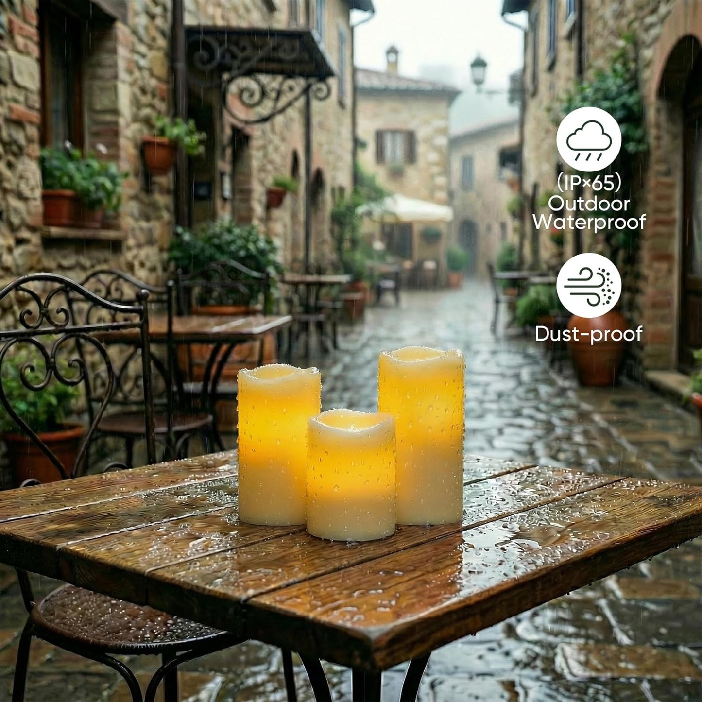 Amagic 3" x 6" Waterproof Outdoor Flameless Candles, Battery Operated Candles with Remote and Timer, Flickering LED Pillar Candle for Outside Patio Garden and Indoor Home Decor, Ivory, Set of 2