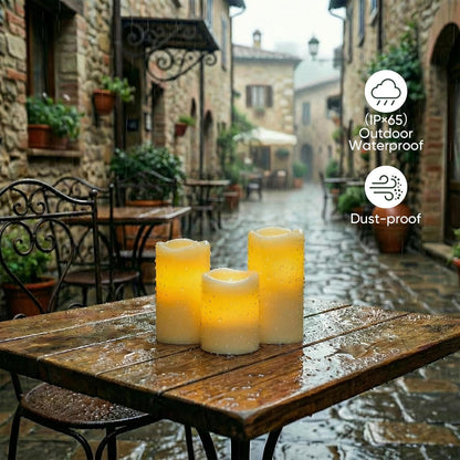 Amagic 3" x 6" Waterproof Outdoor Flameless Candles, Battery Operated Candles with Remote and Timer, Flickering LED Pillar Candle for Outside Patio Garden and Indoor Home Decor, Ivory, Set of 2