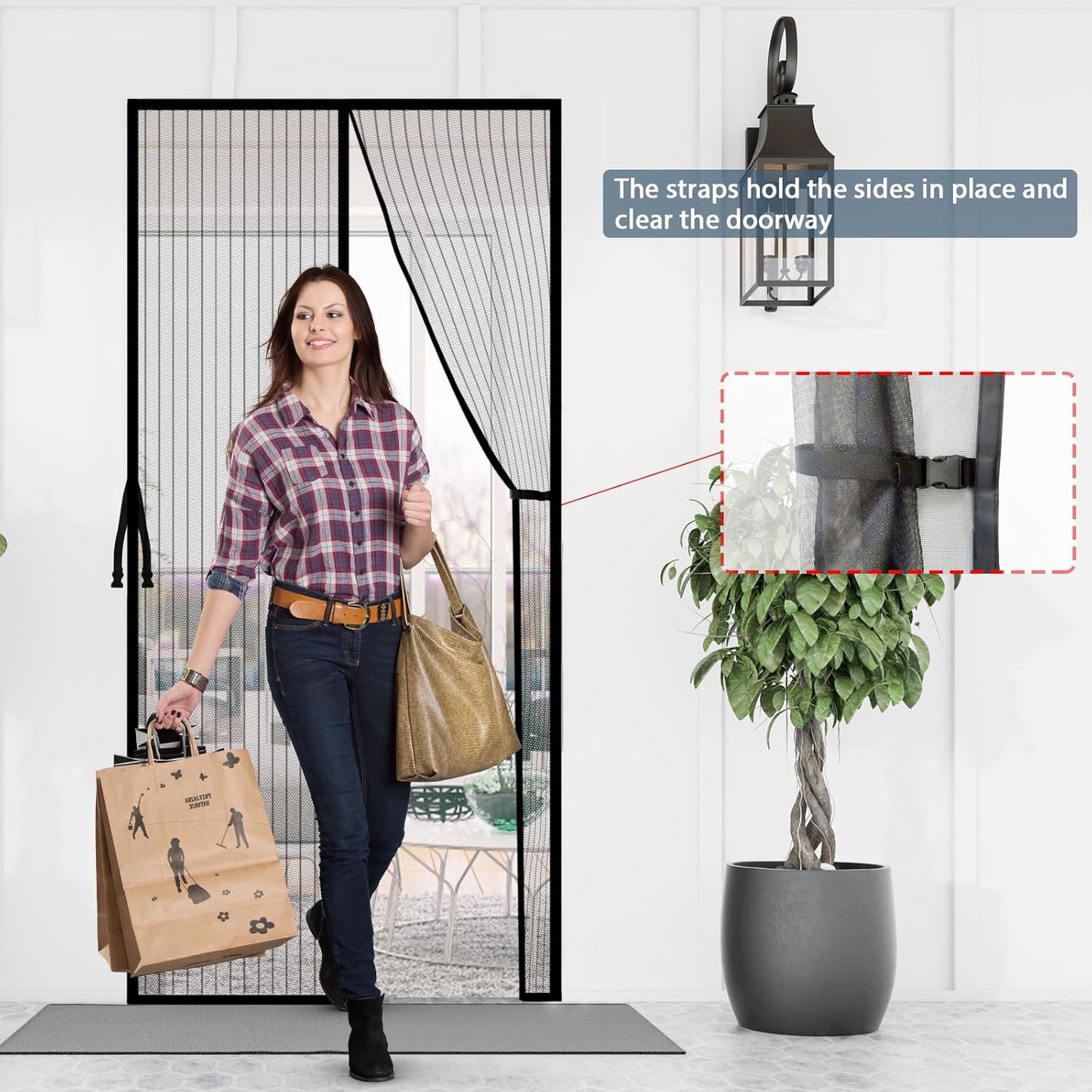 YRH Magnetic Screen Door with Stay Open Buckles - Door Curtains Heavy Duty Self-Sealing Mesh,Powerful Magnets (Fit for Door Size:36x82 Inch,Screen Itself Size:38x83 Inch, Black)