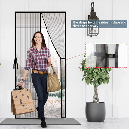 YRH Magnetic Screen Door with Stay Open Buckles - Door Curtains Heavy Duty Self-Sealing Mesh,Powerful Magnets (Fit for Door Size:36x82 Inch,Screen Itself Size:38x83 Inch, Black)
