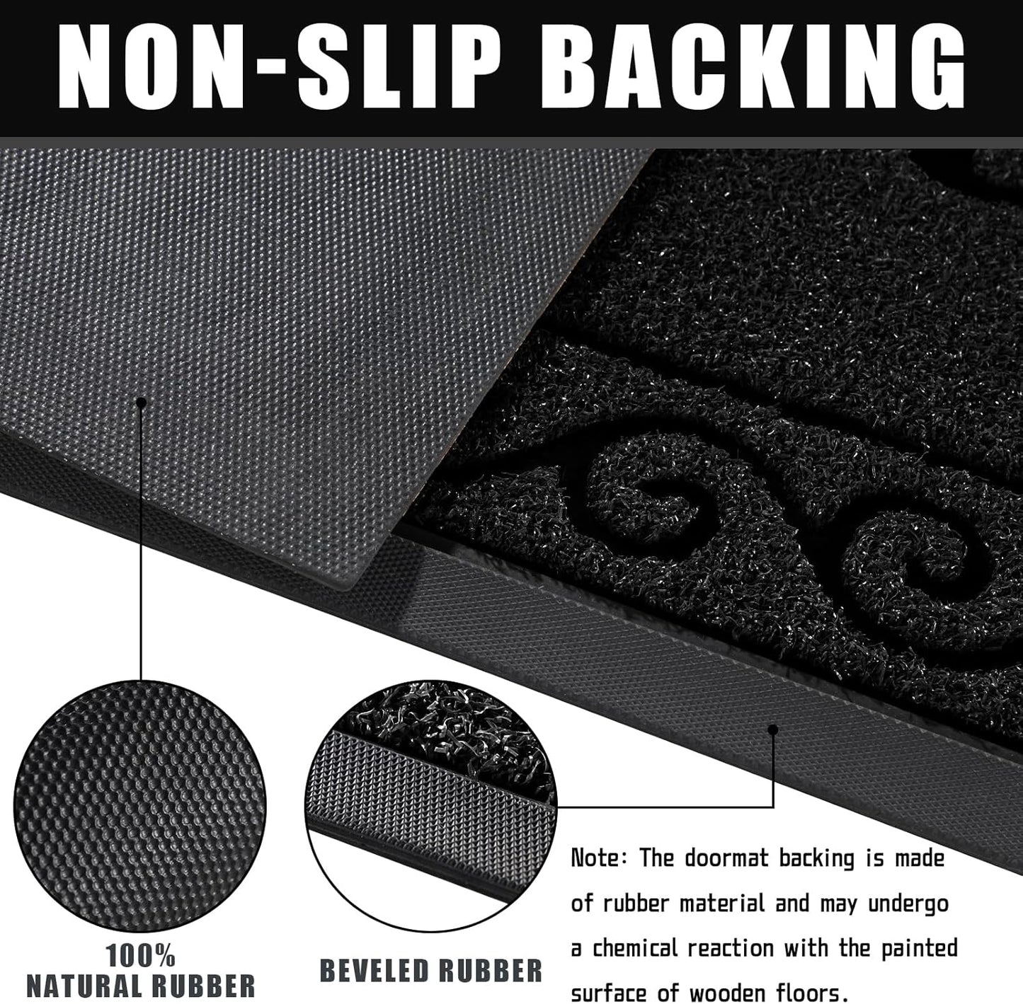 Yimobra Welcome Mat, Heavy Duty Sturdy Door Mats for Home Entrance Outdoor Indoor, Front Doormat for Outside Patio Floor Entry Porch Garage Office, Waterproof, Low Profile, 29.5x17, Black Grey