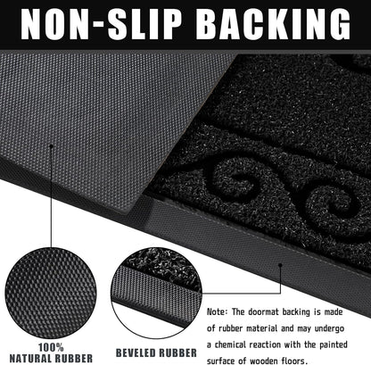 Yimobra Welcome Mat, Heavy Duty Sturdy Door Mats for Home Entrance Outdoor Indoor, Front Doormat for Outside Patio Floor Entry Porch Garage Office, Waterproof, Low Profile, 29.5x17, Black Grey