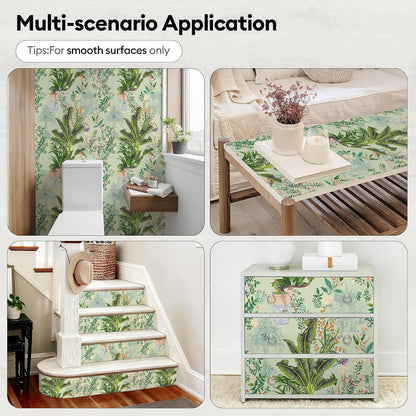 17"x118" Peel and Stick Wallpaper for Renter Friendly, Removable Wallpaper Peel and Stick, Self-Adhesive Textured Contact Paper for Walls, Cabinets, Countertops(Morning Song of Flowers)