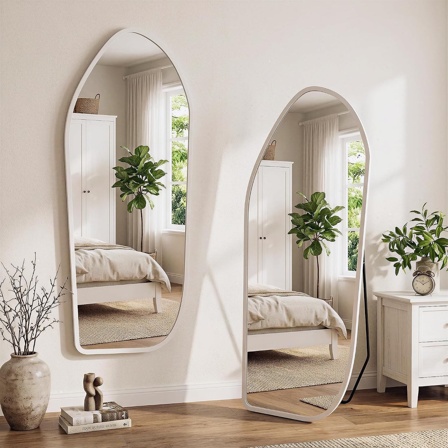 Suidia Full Length Mirror, Oversized Floor Mirror with Solid Wood Frame, Large Standing Mirror for Bedroom Living Room, Wood Art Style, Dark Walnut, 74" L x 32" W