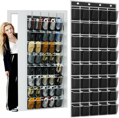 homyfort Over the Door Shoe Organizer, Hanging Shoe Rack Storage Holder with 24 Large Pockets for Closet Door, Men Women Kids Shoes, Cruise (Black)