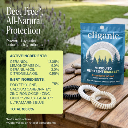 Cliganic 10 Pack Mosquito Repellent Bracelets for Adults & Kids - Natural DEET-Free Bands, Individually Wrapped