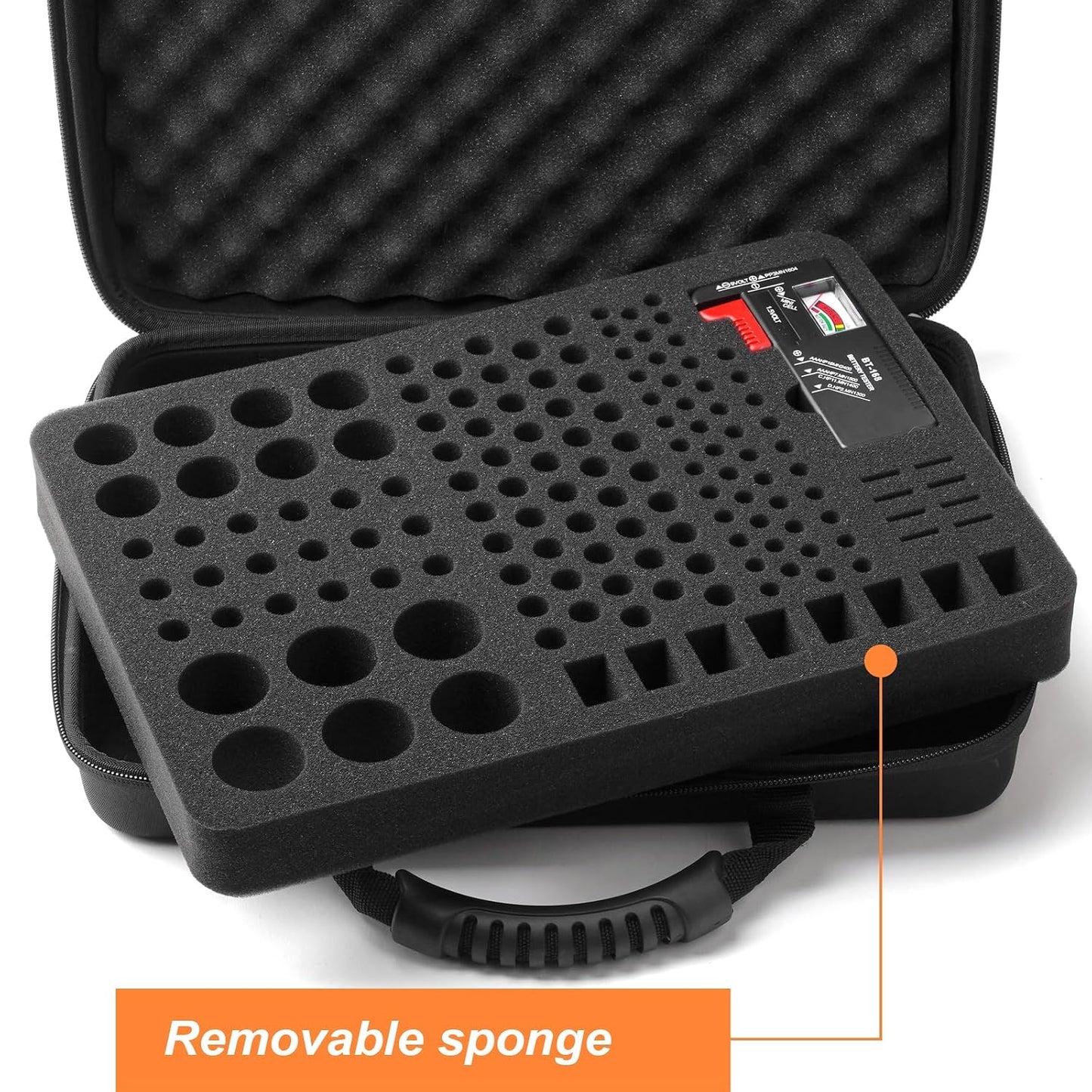 Arkeiliy Battery Organizer, Battery Organizer Storage Case with Tester BT-168, Waterproof Battery Holder Box Holds, Battery Case Organizer 60+ AA AAA C D 9V Batteries (Batteries are Not Included)
