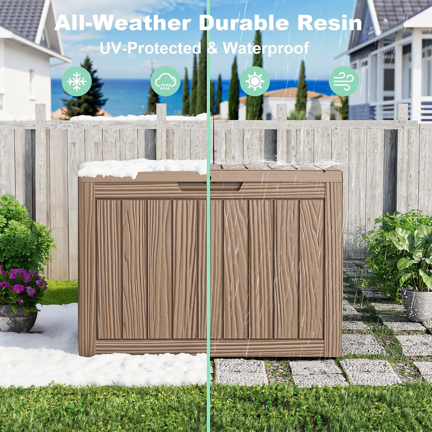 60 Gallon Outdoor Waterproof Storage Box, UV Resistant Resin Deck Box with Built-in Handle, Outdoor Storage Container for Patio Furniture, Garden Tools, Patio Cushions, Black