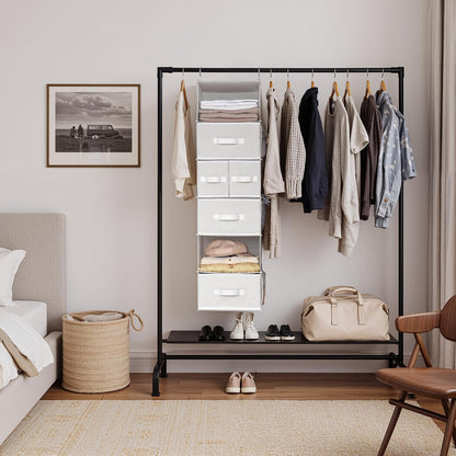 GRANNY SAYS Hanging Closet Organizer 6 Shelves, Closet Organizers and Storage with 5 Drawers, 6 Side Pockets Closet Hanging Organizer, Hanging Storage Organizer for Closet, Baby Clothes, Gray
