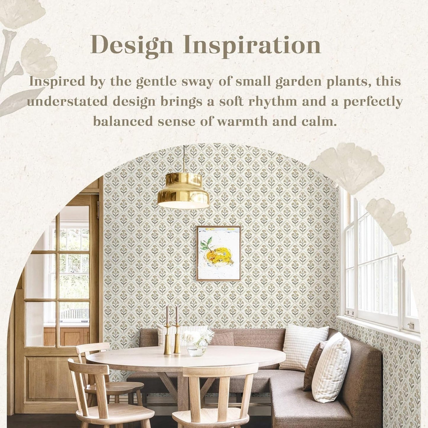 Dimoon 17.3''x78.7'' Peel and Stick Wallpaper Floral Cute Contact Paper Vintage Village Country Cottage Wallpaper Farmhouse Yellow Beige Renter Friendly Geometry Waterproof Embossed Kitchen Bedroom