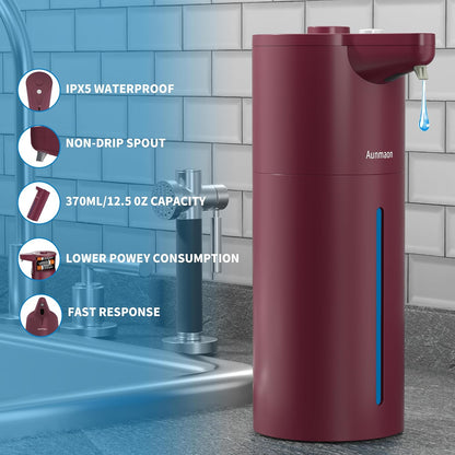 Aunmaon Automatic Soap Dispenser Touchless, Hands-Free, Multi Adjustable Volume, Long Battery Life, Compatible with Thick & Thin Dish/Hand Soap for Bathroom and Kitchen, Easy for Toddlers, Black