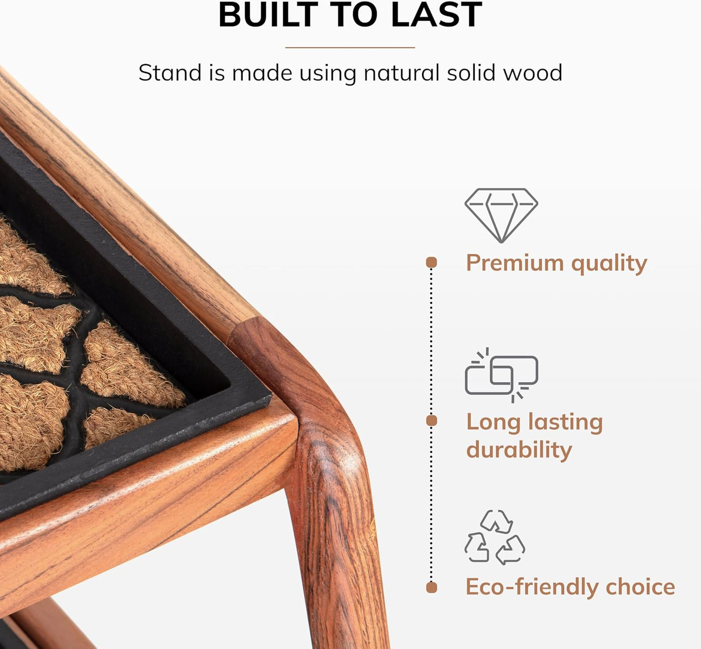 Anji Mountain Heavy Duty Waterproof Wooden Shoe Storage Mat Organizer/Boot Storage Tray Multi Use for Entryway with Coir, Tan Rectangle Embossed Insert, 1 Tier, Fits 2 Pair (26.5" Wide)