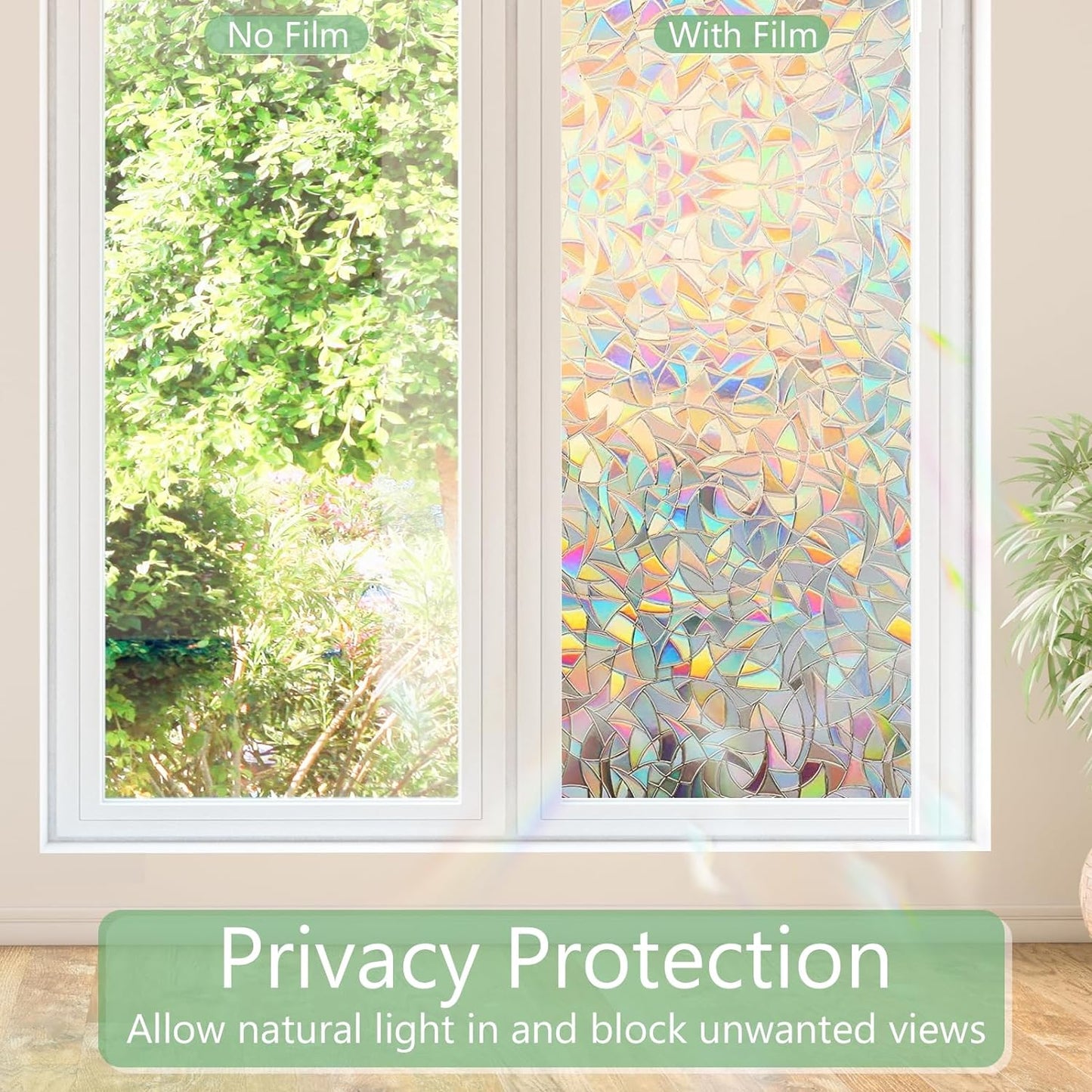 HIDBEA Frosted Window Privacy Film Heat Control UV Blocking, Static Cling Non-Adhesive Reusable Door coverings for Bathroom Home Office (Frosted 17.5 Inch x 6.5 Feet)