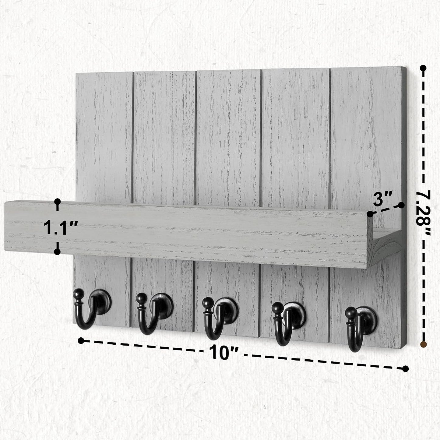 Rebee Vision Decorative Key Holder Wall Mount - Rustic Key Holder for Wall with Shelf and Mail Organizer for Living Room Decor - Home Essentials for Home Improvement (Brown, 3.54" x 10" x 7.28")