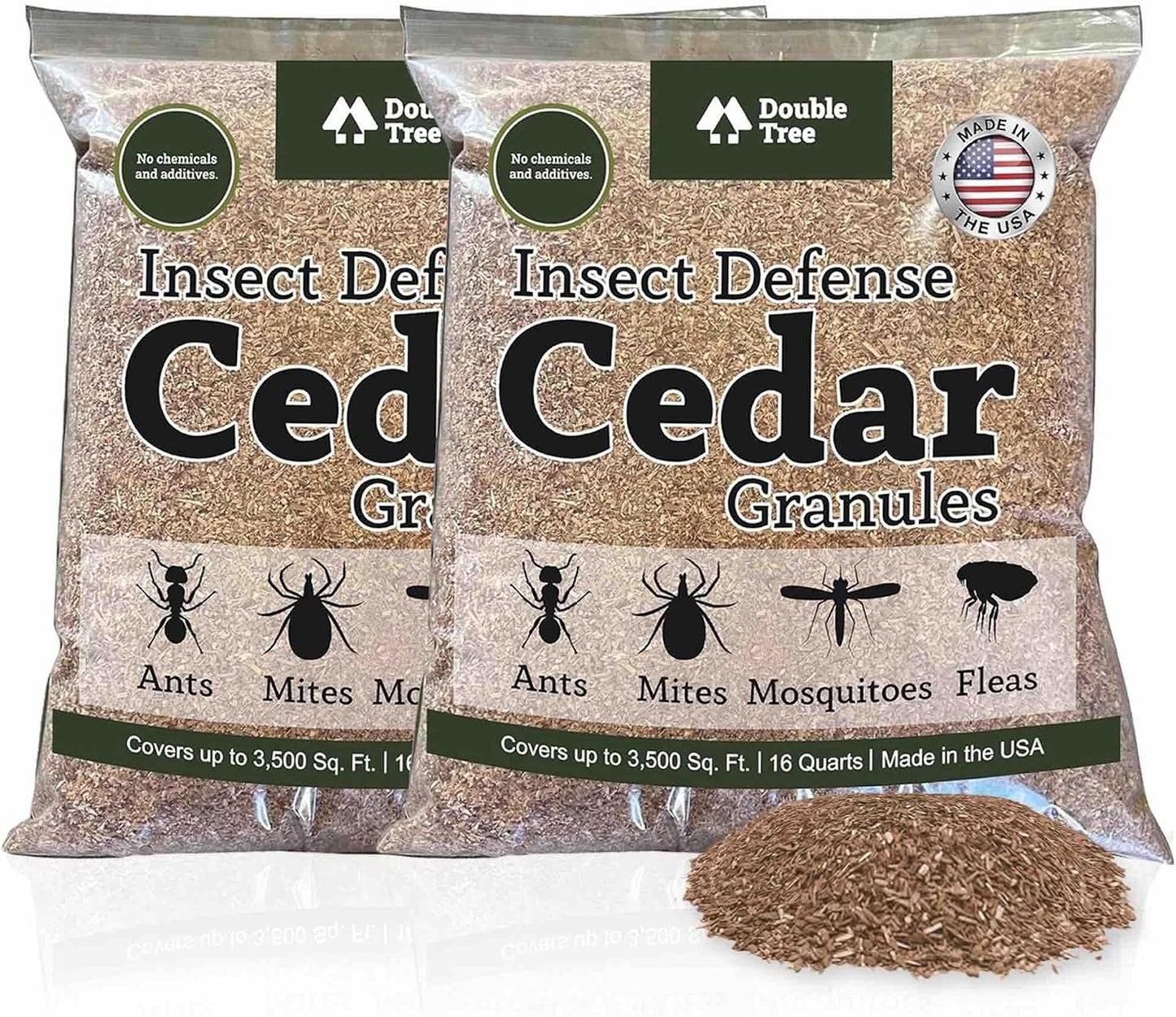 Double Tree Home and Garden Cedar Granules | Repels Fleas, Ticks, Ants, and Mosquitos | Rich Cedar Scent | Non Toxic | Pet Safe | 1 Bag (16 Quarts)