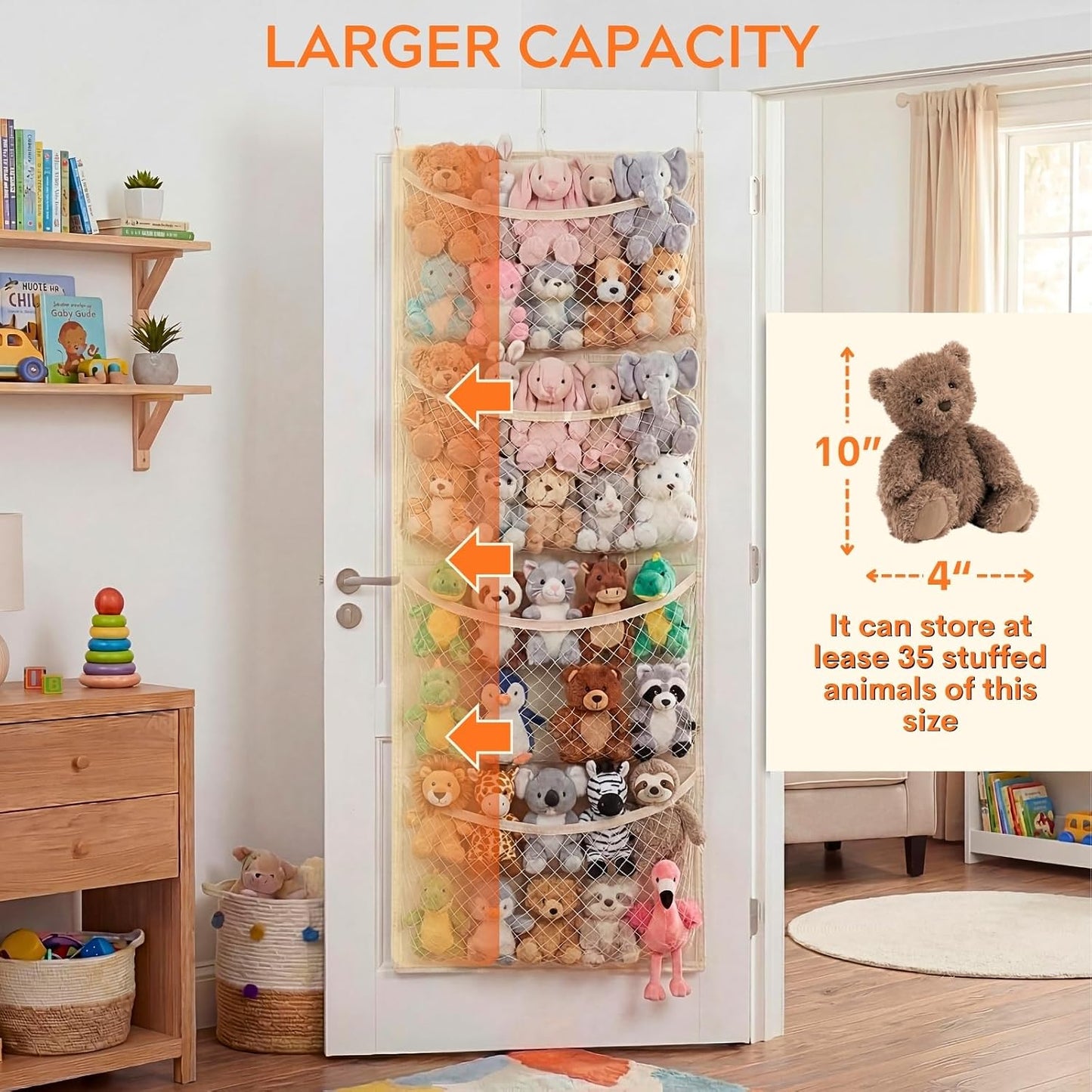 Ofiray-home Cotton Over The Door Stuffed Animal Storage | Toy Organizer for Storage Plush Toys, Stuffed Animal Holder with 4 Large Pockets, Hanging Door Organizer for Nursery