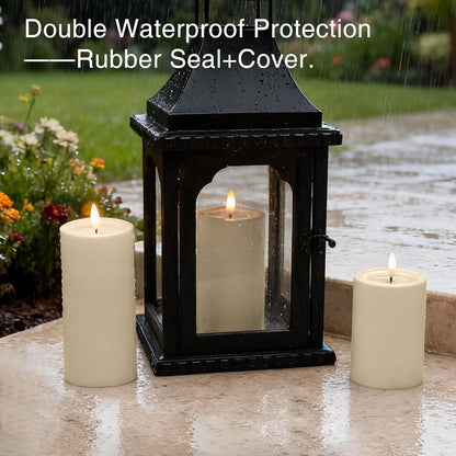 LUSHARBOR Outdoor Flameless Candles, Set of 3 Battery Operated Pillar Candles with Remote & Timer, 3" x4" 5" 6" Waterproof Plastic LED Candles for Patio Porch Garden Yard Candle Lantern Ivory