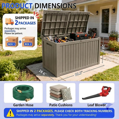 270 Gallon Lockable Resin Outdoor Storage Box, Waterproof & Weather Resistant Deck Box for Patio Cushion, Garden Tools & Pool Accessories, Black