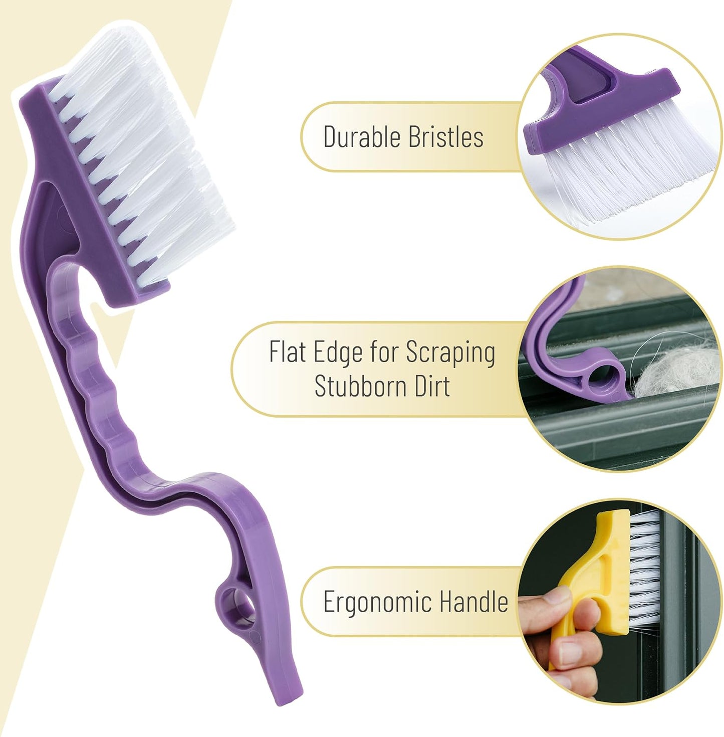 Slick- Window Track Cleaning Brush, 2 Pack, Blue Ergonomic Handle | Built-in Scraper, Multipurpose Window Track Cleaning Tool for Sliding Doors, Windows, Corners, Dust, Dirt & Narrow Gaps