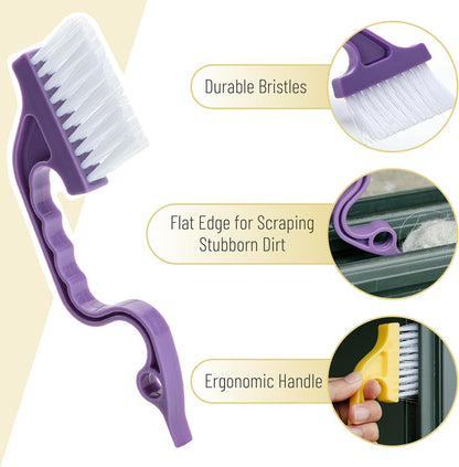 Slick- Window Track Cleaning Brush, 2 Pack, Blue Ergonomic Handle | Built-in Scraper, Multipurpose Window Track Cleaning Tool for Sliding Doors, Windows, Corners, Dust, Dirt & Narrow Gaps